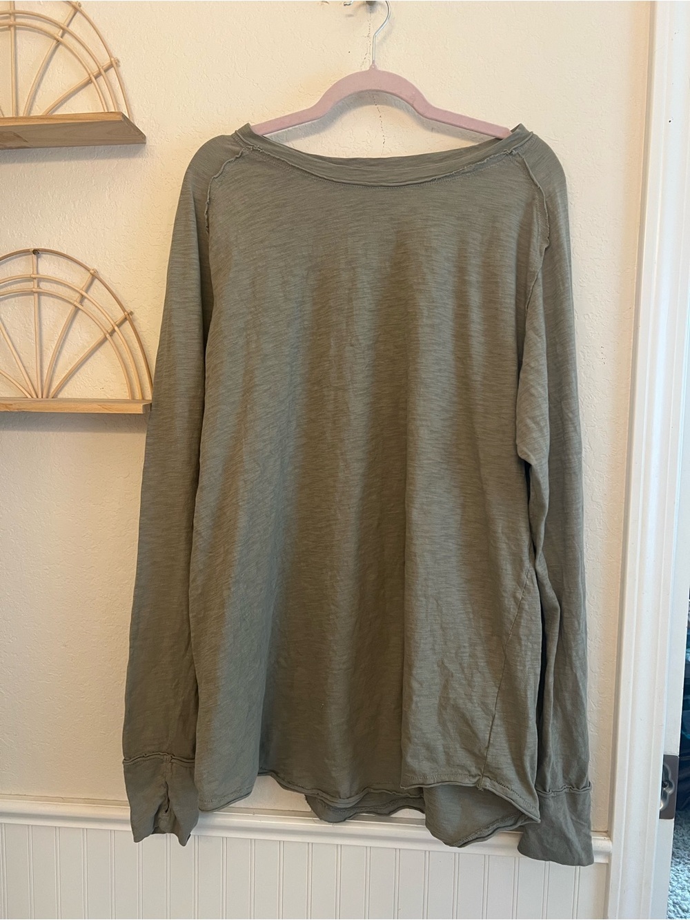 We The Free Olive Green Slub Knit Top - Size Large